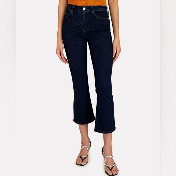 FRAME Le One Crop Mini Boot Jeans in Keller Dark Blue Size 1 / 25-29 - Picture 1 of 8